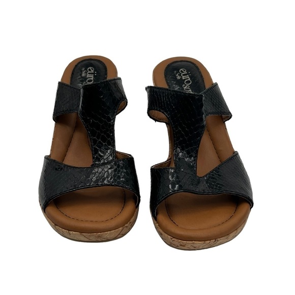 Euro Soft By Sofft Black Patent Farrah Cork Wedge Sandals Size 6 Women’s - Picture 3 of 9